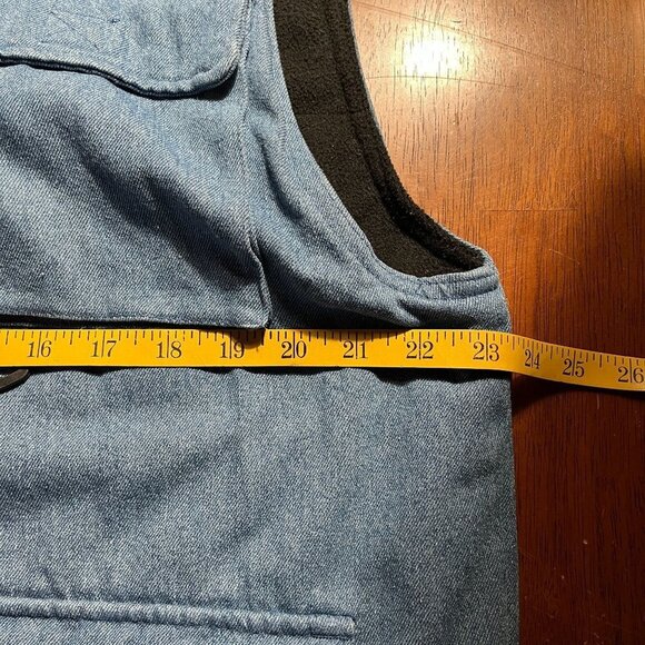 Vintage Stag Hill Denim Fleece Lined Utility Vest Men M Oversized Baggy Full Zip - Picture 9 of 10